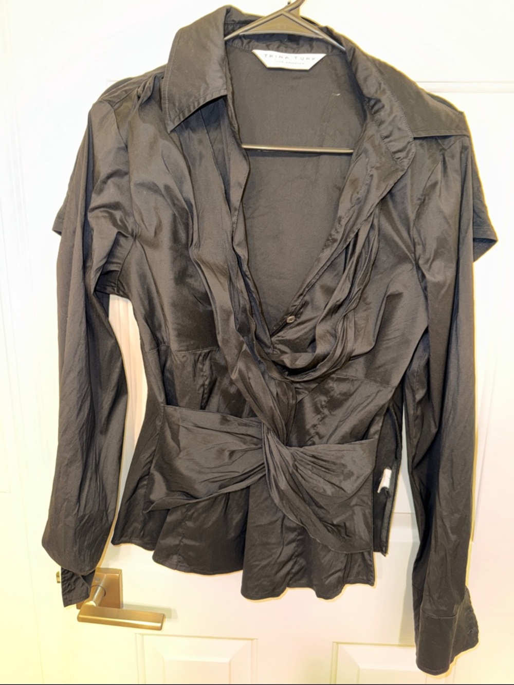 Trina Turk black long sleeve blouse twist cris cross top